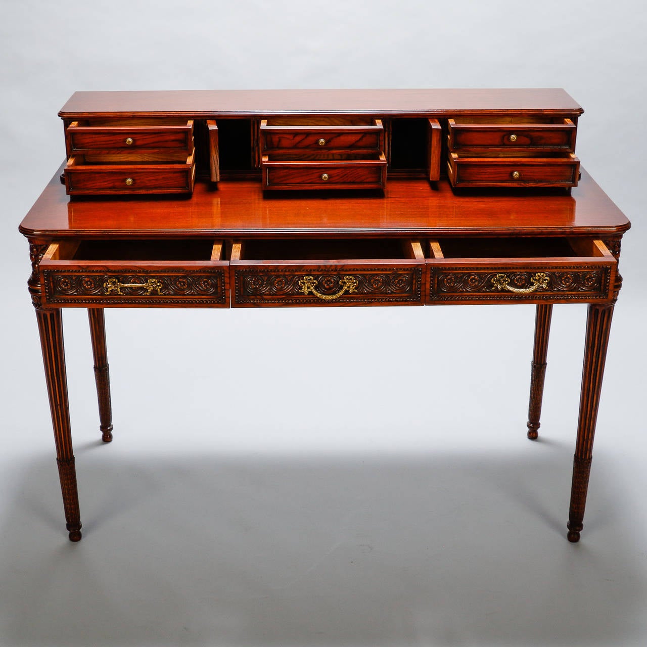 French Writing Desk with Carved Details and Back Plinth 1