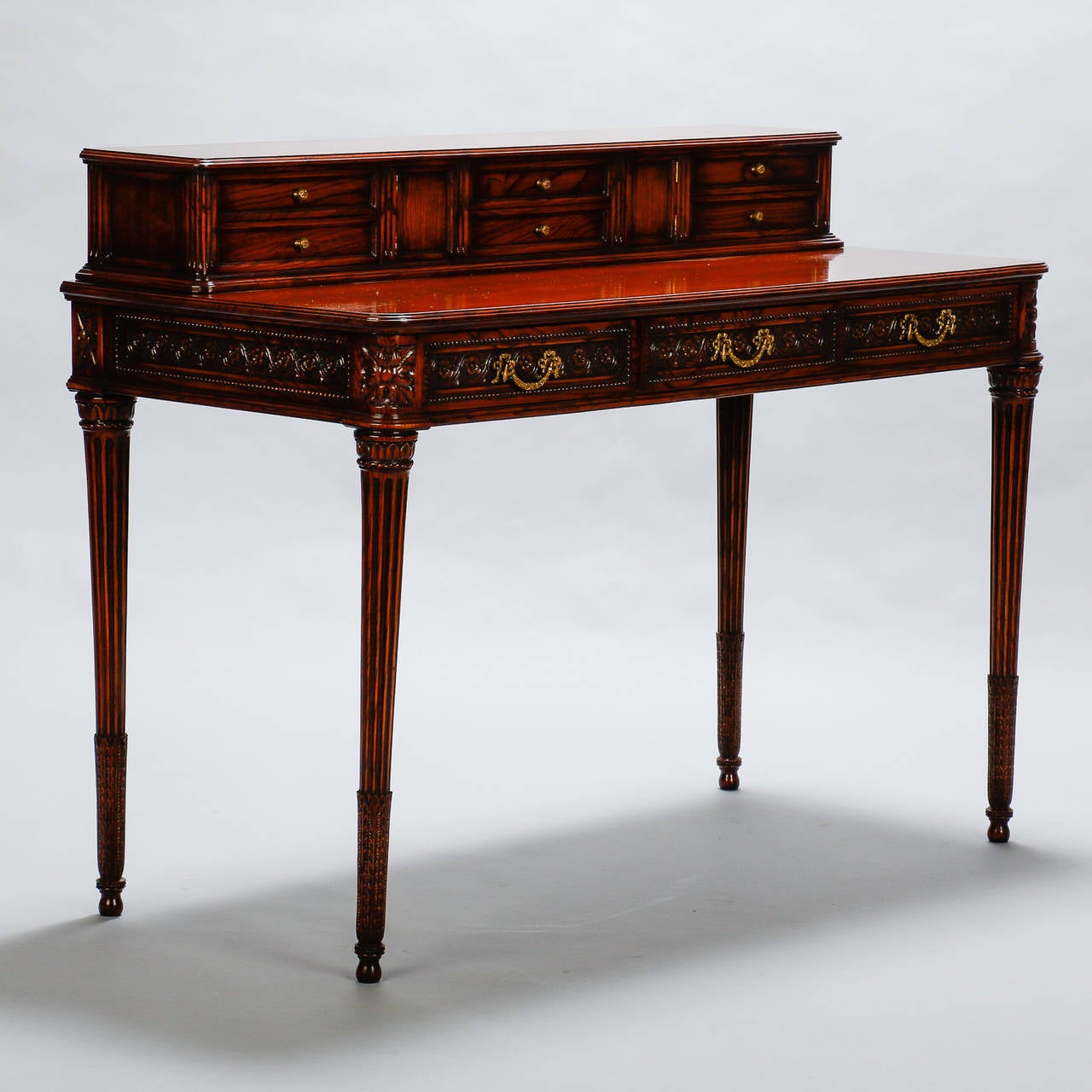 French Writing Desk with Carved Details and Back Plinth In Excellent Condition In Troy, MI