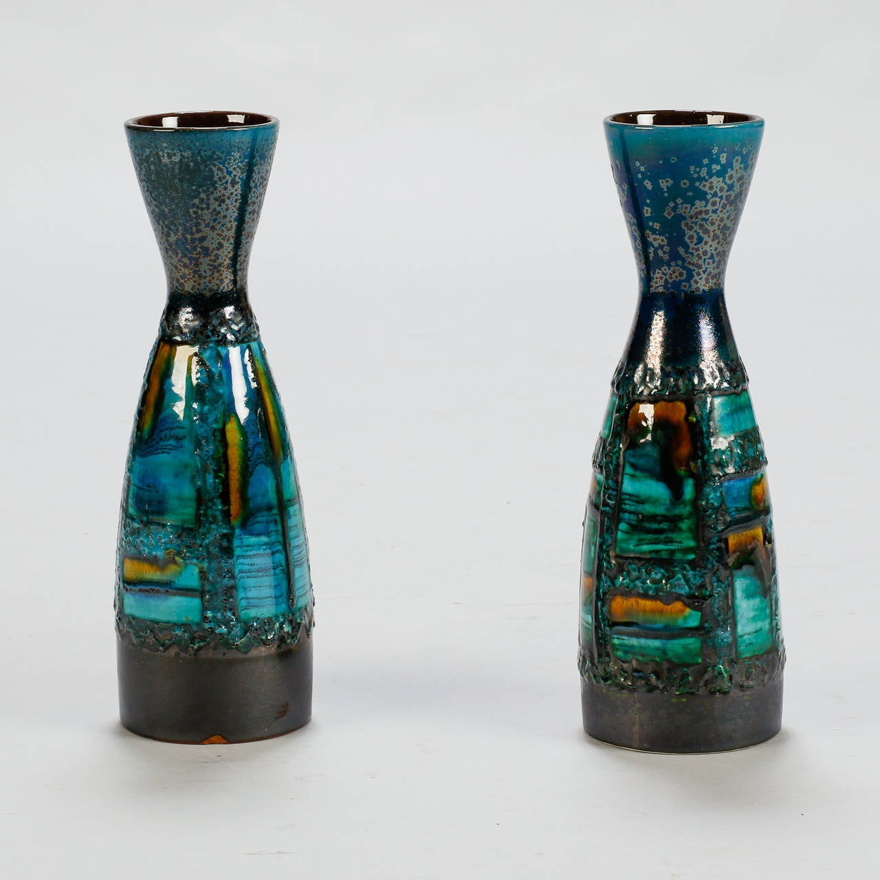 Mid-20th Century Pair of Mid Century Carstens of Germany Vases in Blue, Green and Gold Glaze