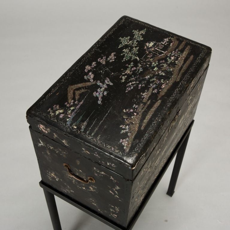 Black Enamel and Mother of Pearl Chinese Box on Stand 1