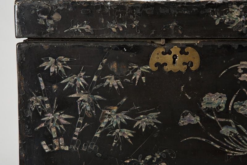 Black Enamel and Mother of Pearl Chinese Box on Stand 4