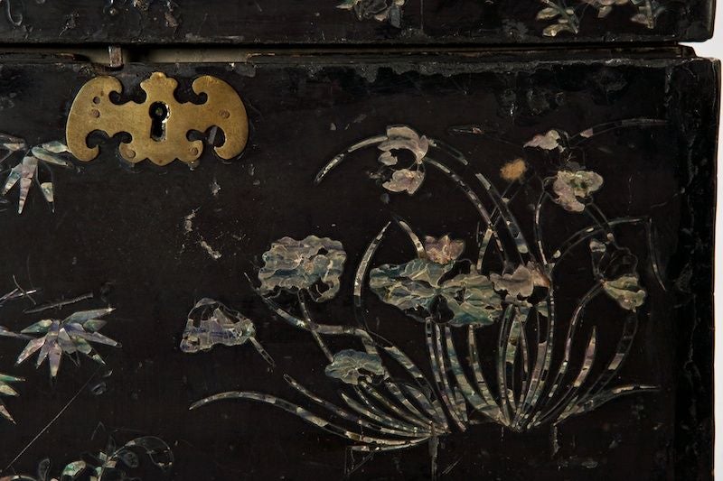 Black Enamel and Mother of Pearl Chinese Box on Stand 5