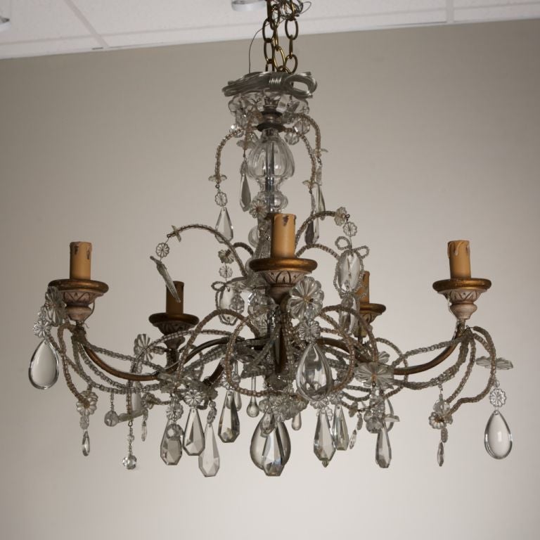 Five-Arm Beaded Chandelier with Carved Wooden Bobeches 2