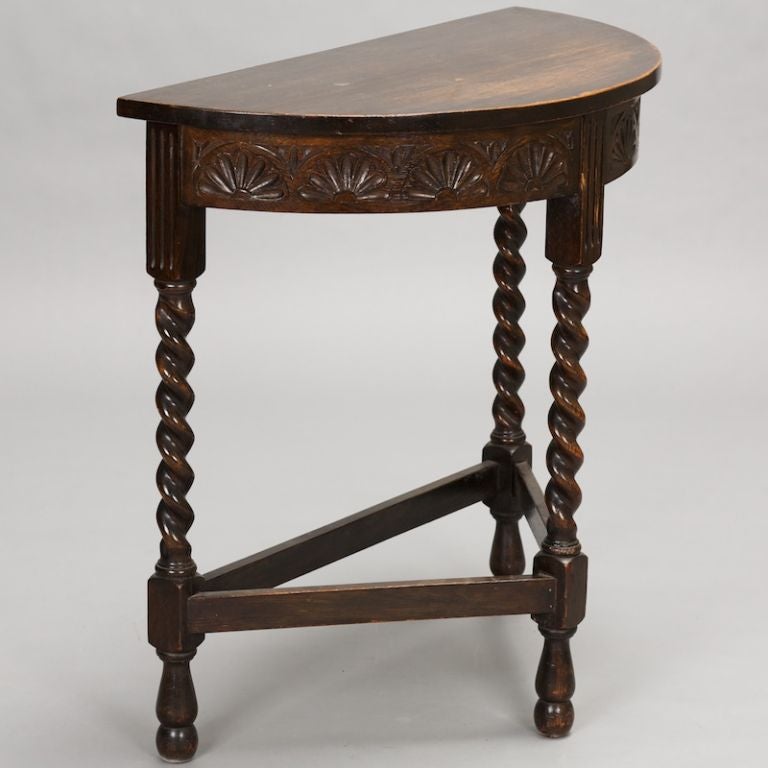 English Carved Demi Lune Table with Barley Twist Legs