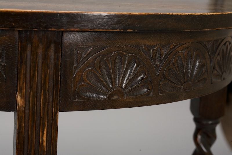 Carved Demi Lune Table with Barley Twist Legs In Excellent Condition In Troy, MI