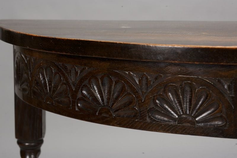 19th Century Carved Demi Lune Table with Barley Twist Legs