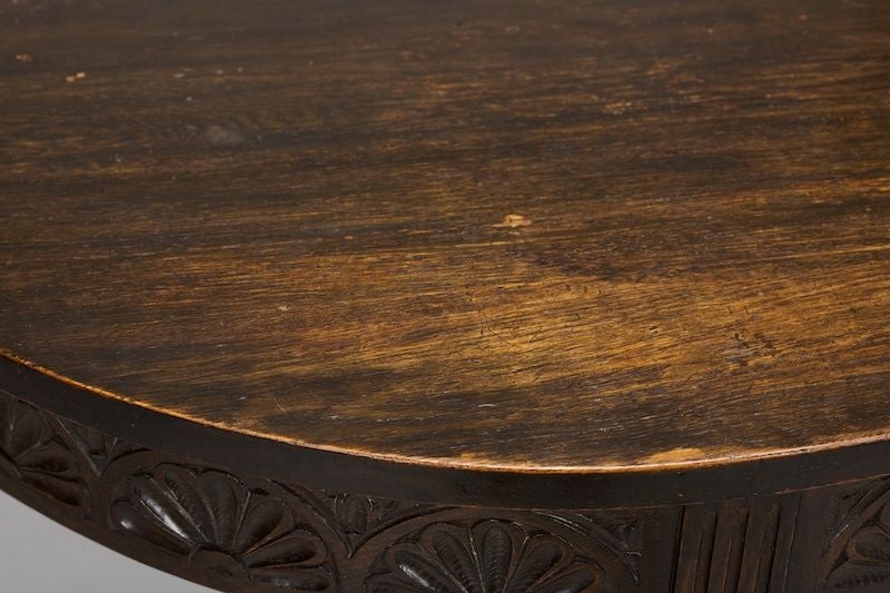 Oak Carved Demi Lune Table with Barley Twist Legs