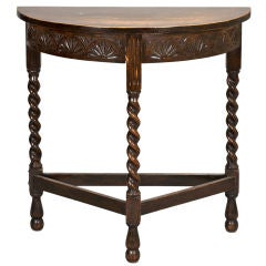 Antique Carved Demi Lune Table with Barley Twist Legs