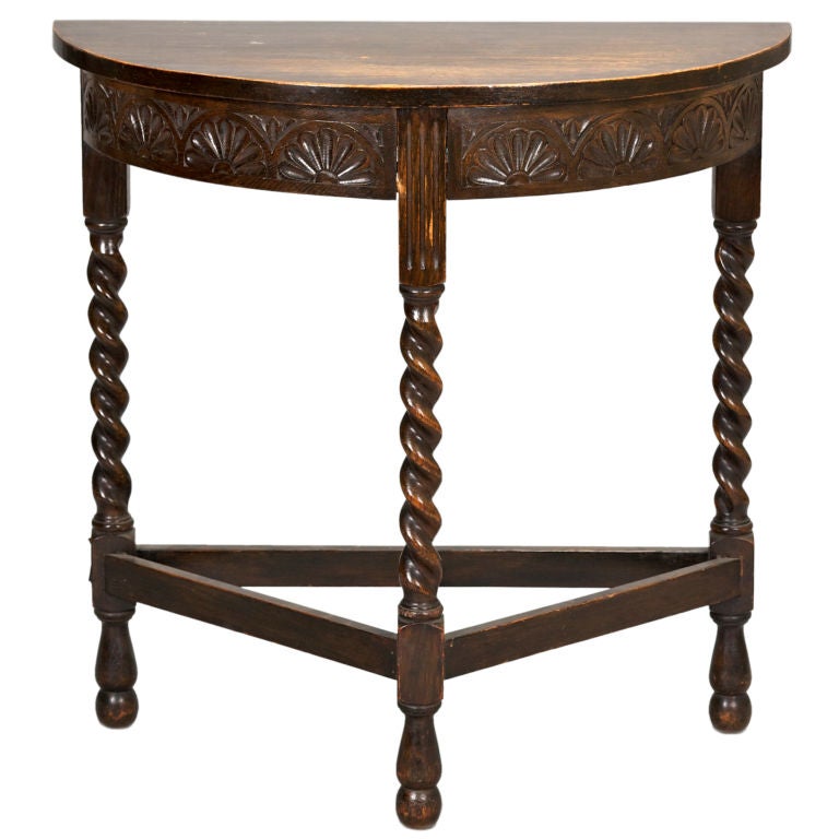 Carved Demi Lune Table with Barley Twist Legs