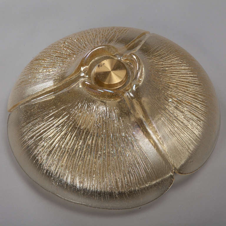 Round Gold Iridescent Pressed and Striated Glass Flush Mount