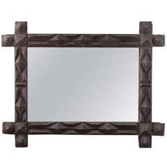 Dark Wood Layered Tramp Art Framed Mirror