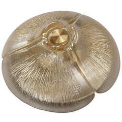 Round Gold Iridescent Pressed and Striated Glass Flush Mount