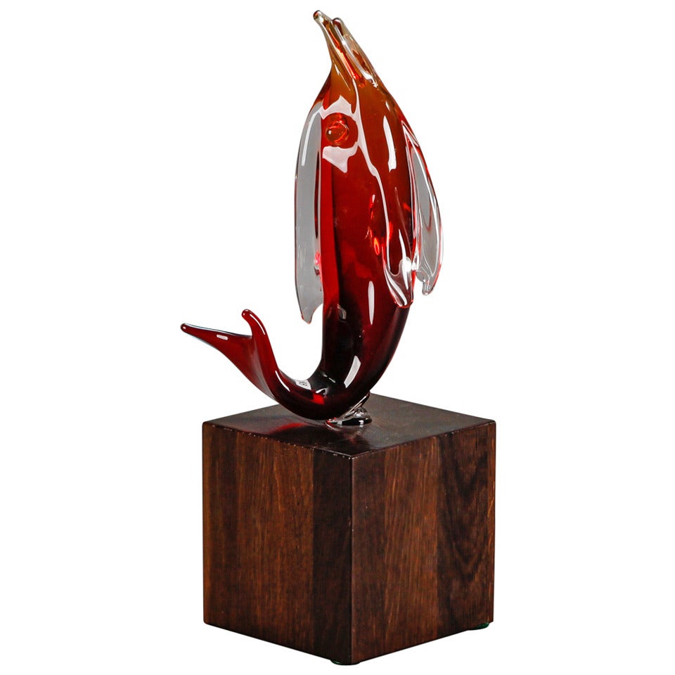 Ermanno Nason for Cenedese Murano Glass Dolphin on Stand