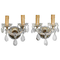 Pair of Italian Maria Theresa, Two Light Crystal Sconces