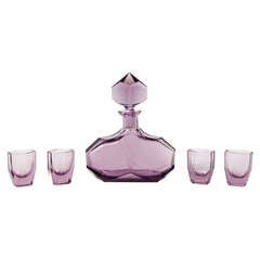 Large Amethyst Glass, Art Deco Decanter and Glasses