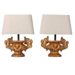 Pair of Gilded Wood Lamps Made from Architectural Balustrades with Angels