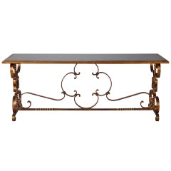 Italian Gilt Iron and Black Glass Cocktail or Coffee Table