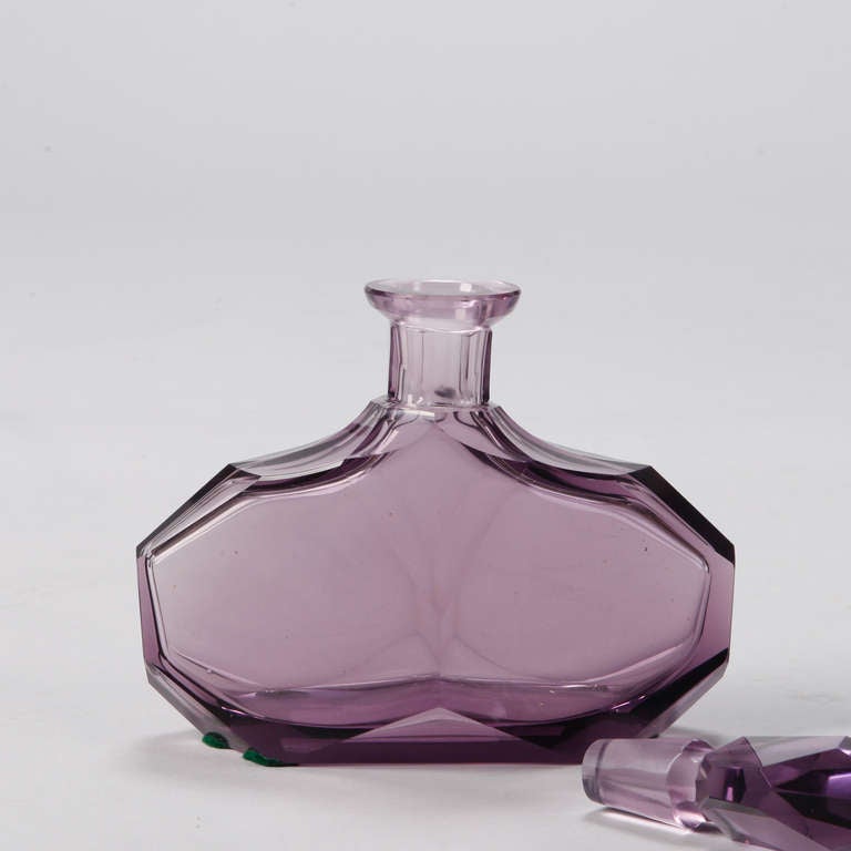 Czech Large Amethyst Glass, Art Deco Decanter and Glasses