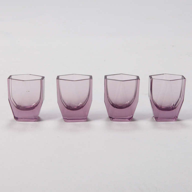 Mid-20th Century Large Amethyst Glass, Art Deco Decanter and Glasses