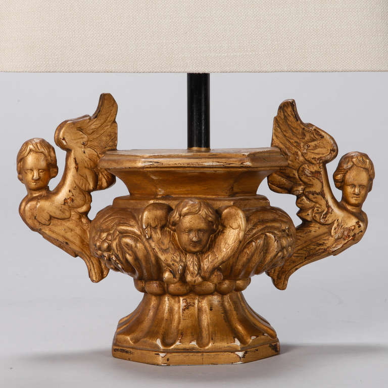 Pair of Gilded Wood Lamps Made from Architectural Balustrades with Angels 2