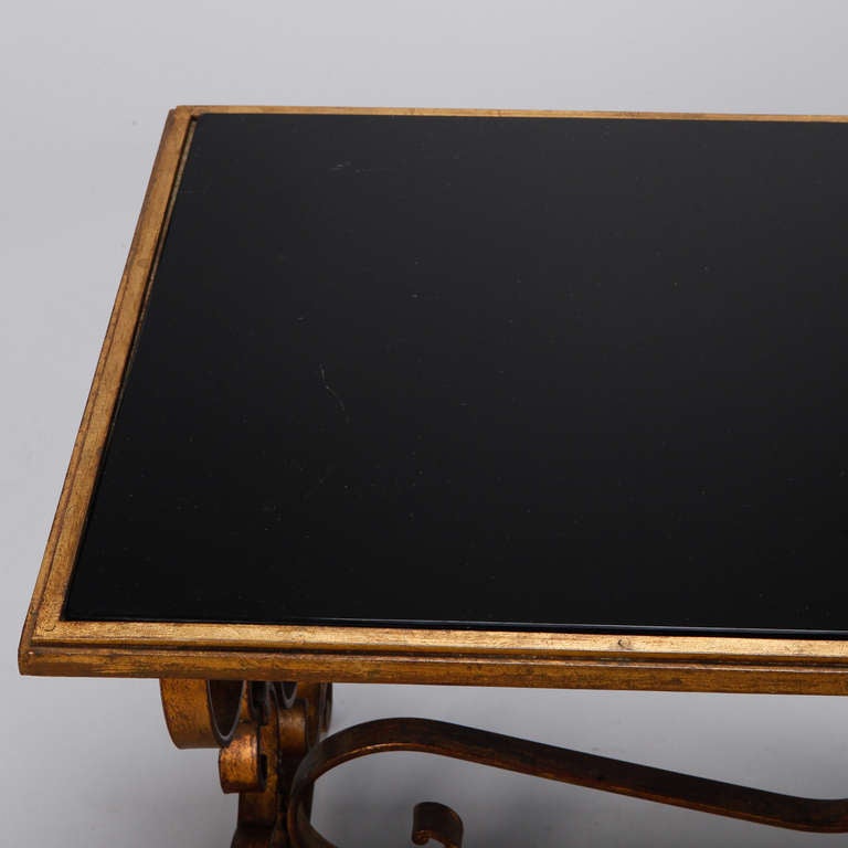 Mid-20th Century Italian Gilt Iron and Black Glass Cocktail or Coffee Table For Sale