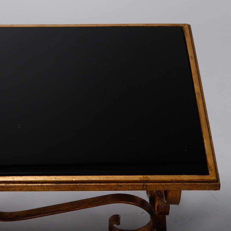 Italian Gilt Iron and Black Glass Cocktail or Coffee Table For Sale 1