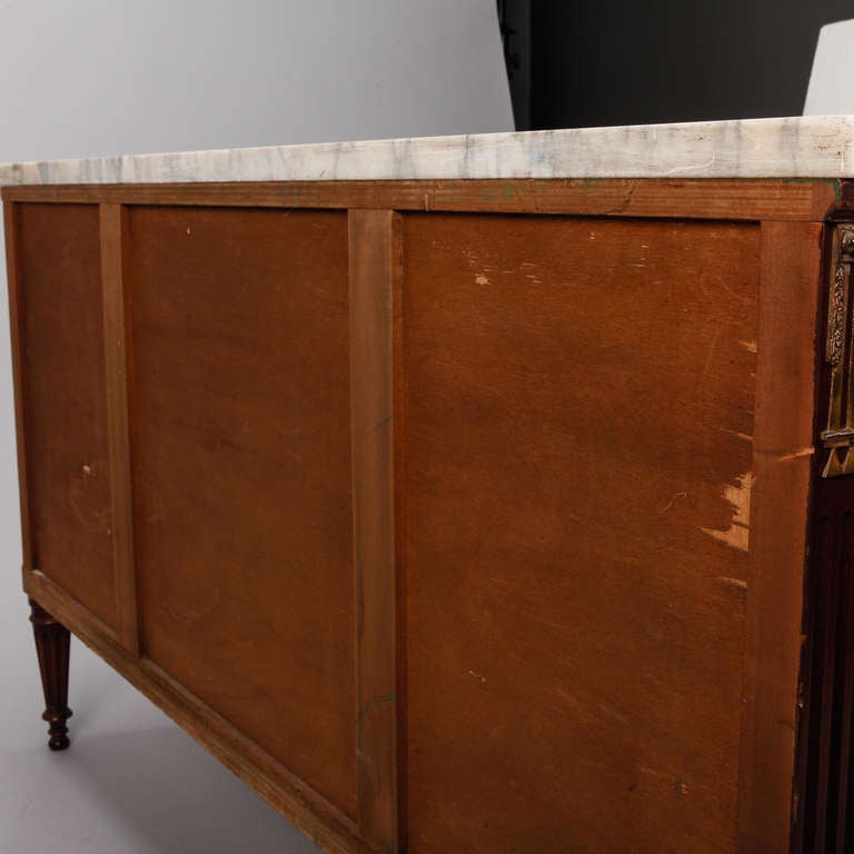 Directoire Style, Walnut Demilune Chest with White and Gray Marble Top 5