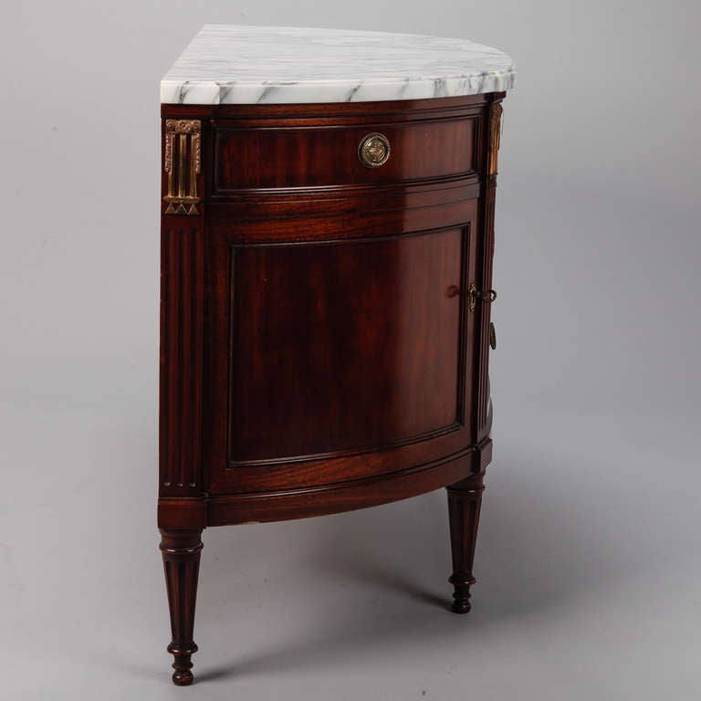 Directoire Style, Walnut Demilune Chest with White and Gray Marble Top 3