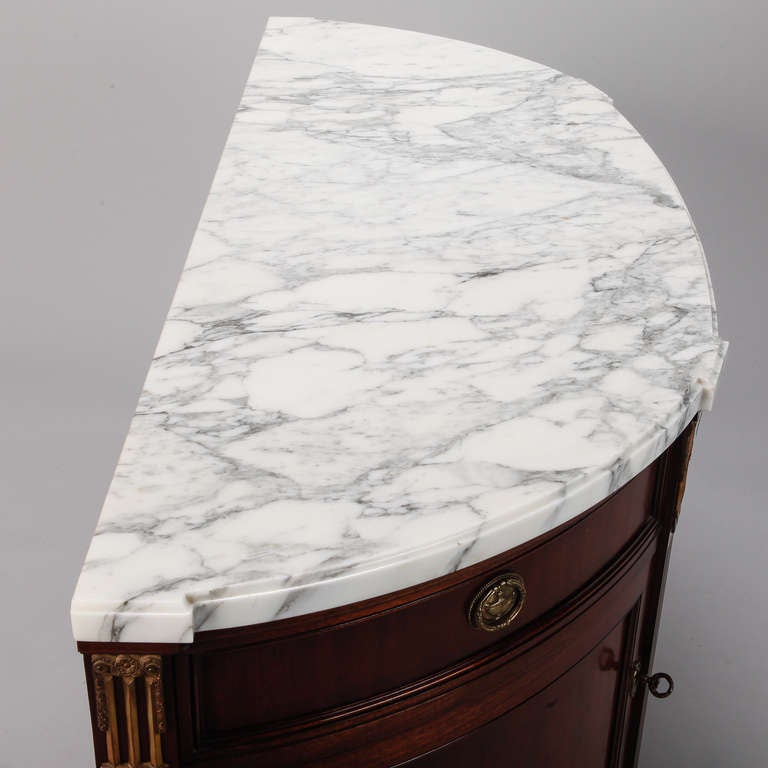 Directoire Style, Walnut Demilune Chest with White and Gray Marble Top 4