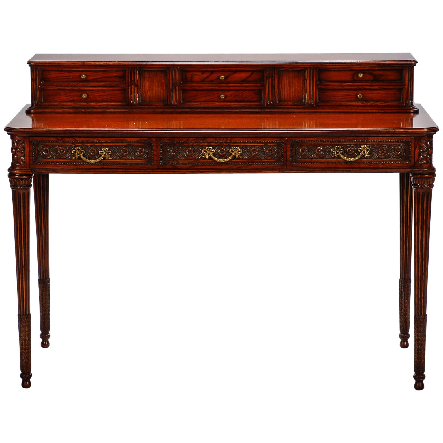 French Writing Desk with Carved Details and Back Plinth