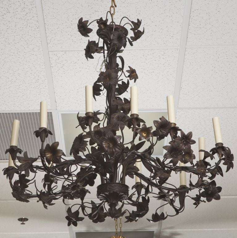 Large French Black Tole Chandelier