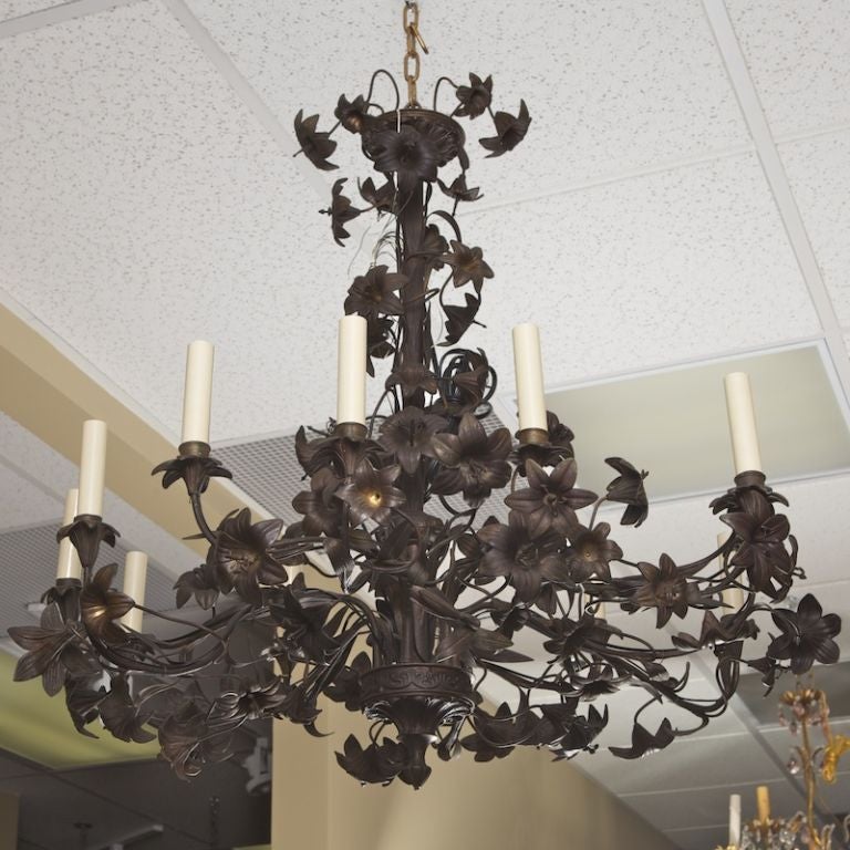 20th Century Large French Black Tole Chandelier
