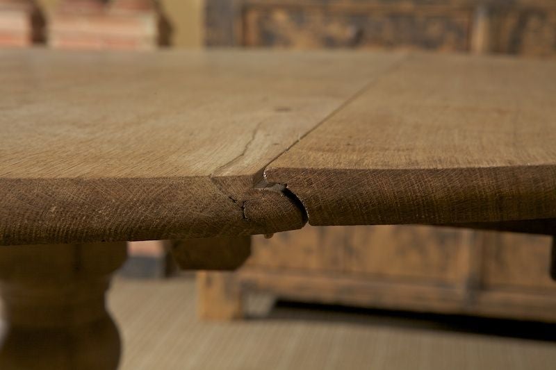 19th Century French Round Bleached Oak Drop Leaf Table
