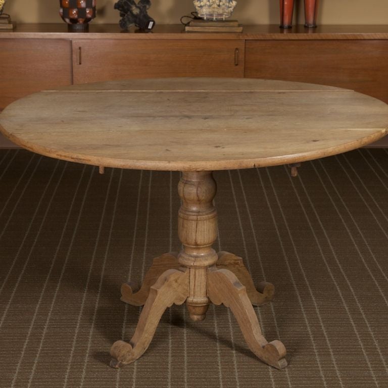 French Round Bleached Oak Drop Leaf Table 3