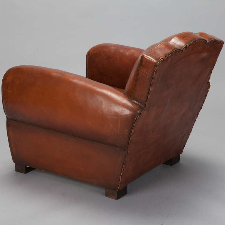 Pair Art Deco Brown Leather Club Chairs 4
