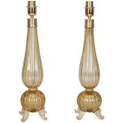 Vintage Pair Gold Murano Glass Lamps with Brass Fittings