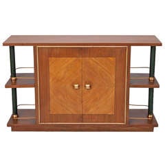 French Art Deco Burlwood and Brass Cabinet on Casters
