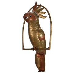 Large Midcentury Brass and Copper Cockatoo on Perch