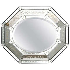 Octagonal Etched Venetian Mirror with Oval Center