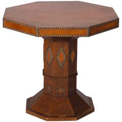 French Art Deco Octagonal Brown Leather Table