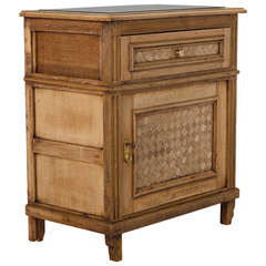 Small Oak Marble Top Cabinet with Basketweave Inlay