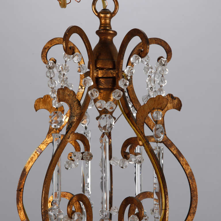 Italian Scrolled Gilt Metal, Six Arm Chandelier In Excellent Condition In Troy, MI