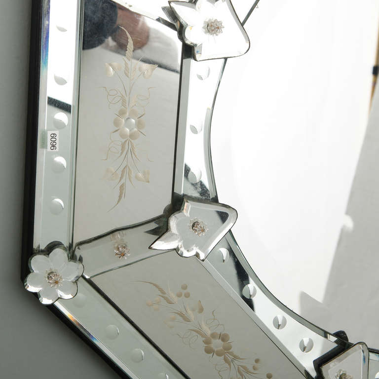 Italian Octagonal Etched Venetian Mirror with Oval Center
