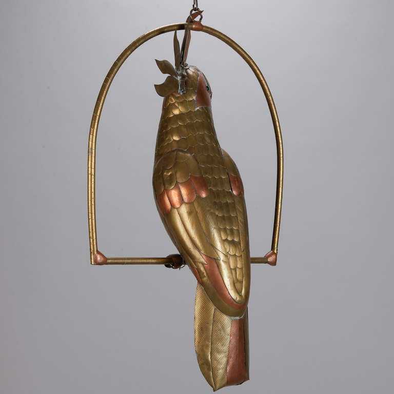 Dutch Large Midcentury Brass and Copper Cockatoo on Perch