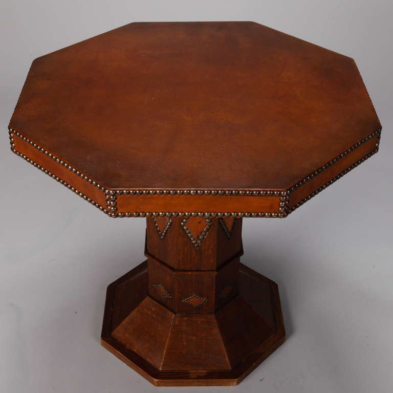 Mid-20th Century French Art Deco Octagonal Brown Leather Table