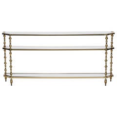 Midcentury Three-Tier Brass and Glass Console