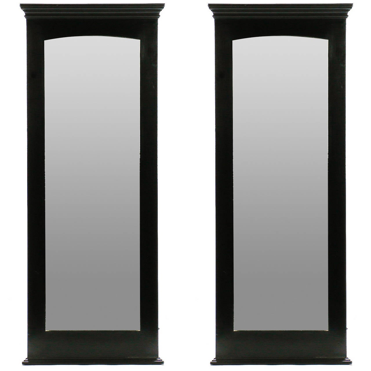 Pair Midcentury Tall Narrow Ebonised Mirrors For Sale at 1stdibs