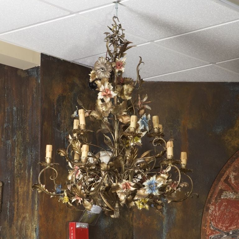 Italian French Large All Tole Floral Chandelier