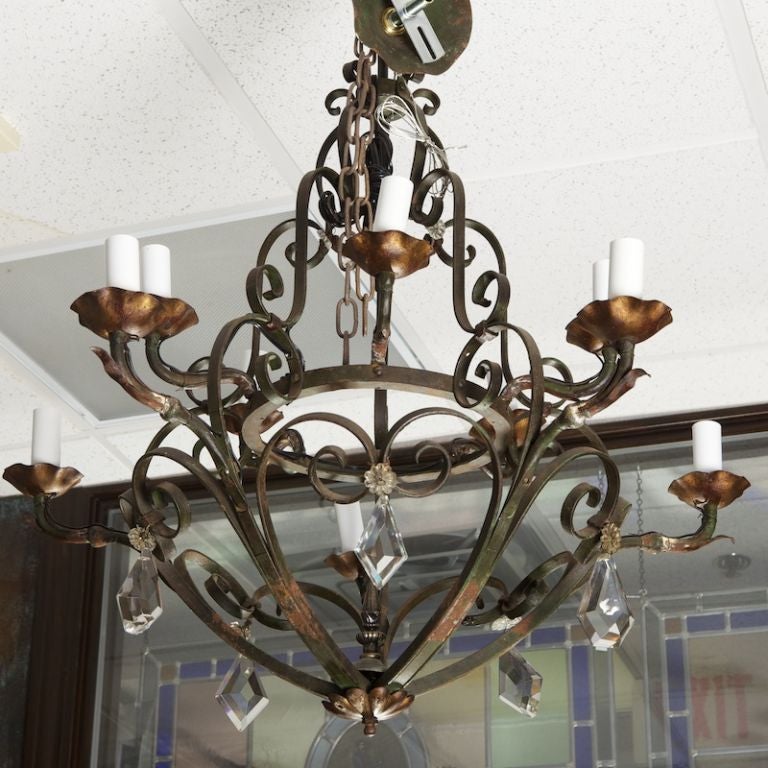 Ten-Light Fer Forge Chandelier with Crystals 1