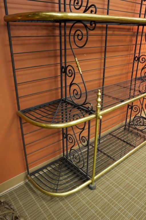 French Black Iron and Brass Bakers Rack In Excellent Condition In Troy, MI